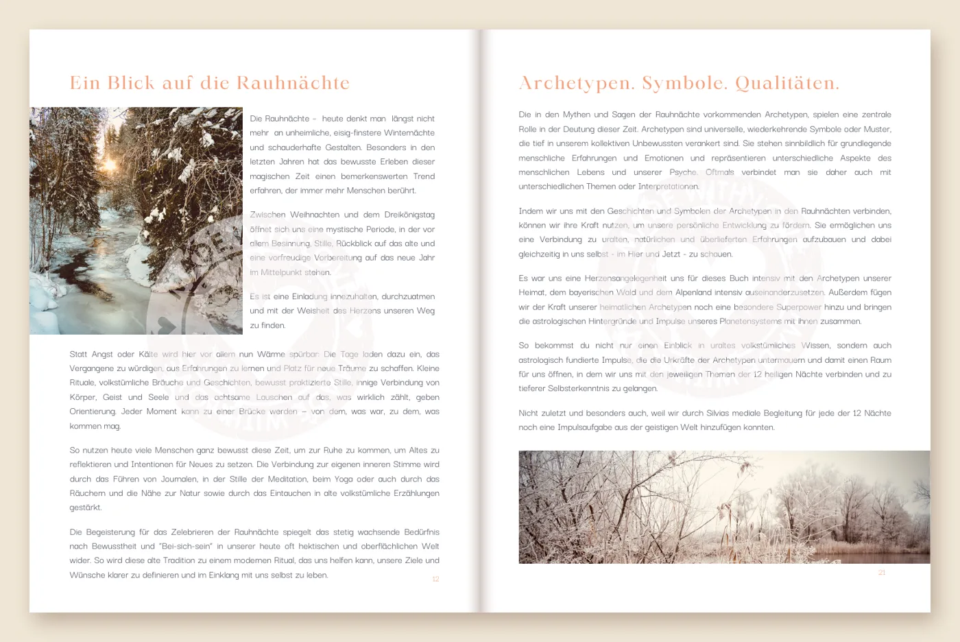 Aufgeschlagenes Rauhnächte Journal: Doppelseite „Ein Blick auf die Rauhnächte“